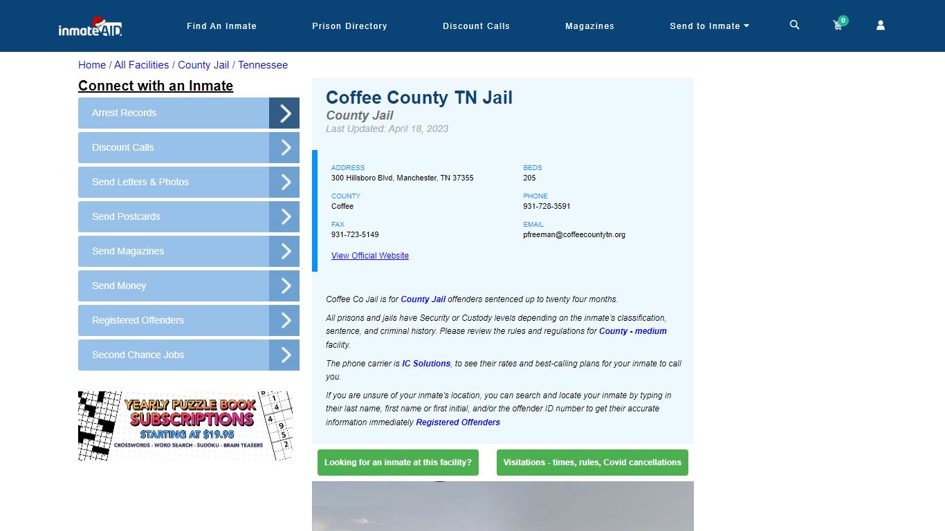 Coffee County TN Jail - Inmate Locator - Manchester, TN